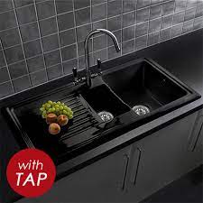 Other decor options include ceramic sinks, a transitional vanity base, medicine cabinets and more. Reginox Traditional Black Ceramic 1 5 Kitchen Sink And Brooklyn Mixer Tap At Victorian Plumbing Uk