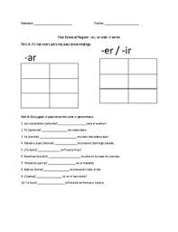 past tense of regular ar er and ir verbs worksheet