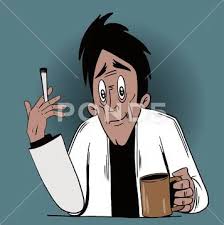 Médico ou cientista de desenho animado fumando...
