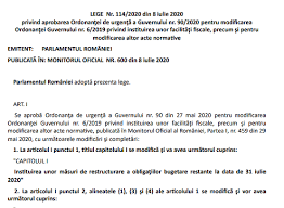 Prezenta lege transpune directiva 2007/64/ce a parlamentului european şi a consiliului din 13 noiembrie 2007 privind serviciile de plată în cadrul pieţei interne, de modificare a directivelor 97/7/ce, 2002/65/ce, 2005/60/ce şi 2006/48/ce şi de abrogare a directivei 97/5/ce. Legea Nr 114 2020 Extindere FacilitÄÈi Fiscale Info Oficial Èi Text Integral Cabinetexpert Ro Blog Contabilitate