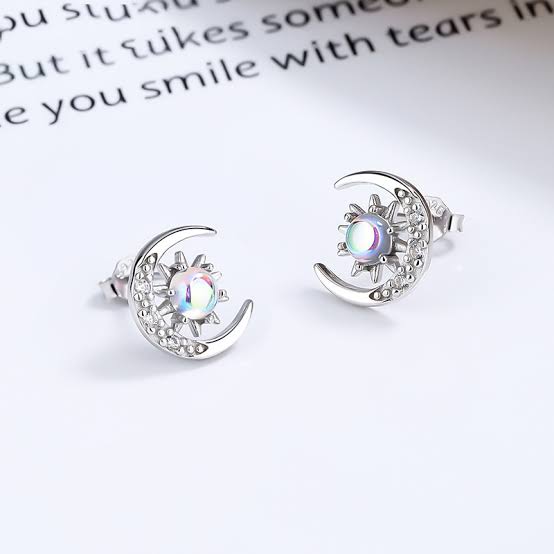 Bông tai bạc nữ đính đá CZ mặt trăng mặt trời Jaylin LILI_101359