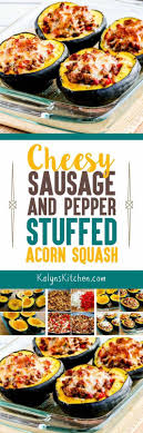 Cheesy Sausage And Pepper Stuffed Acorn Squash Video Kalyn S Kitchen Recipe Stuffed Peppers Acorn Squash Recipes Recipes
