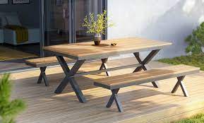 Oleta Outdoor Dining Table Bench Set Outdoor Dining Table Table And Bench Set Dining Table