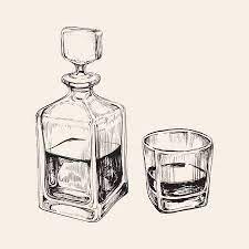 Sketch Whiskey Bottle And Glass Hand Drawn Drink Vector Illustration In 2020 Bottle Drawing Vector Art Illustration Drawings
