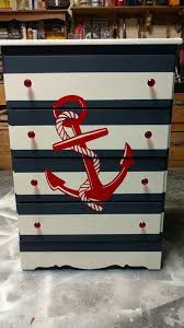 Diy Nautical Themed Striped Dresser Anchor Transfer Paint Pen Print Trace By House Of Misfit Furniture Nautical Furniture Diy Pallet Furniture Nautical Decor