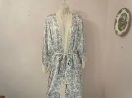 New NEIMAN MARCUS Teal/Cream 100% Silk Cherubs Below Knee Kimono Robe Size  M/L