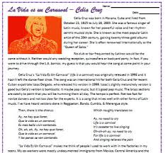 It appears on at least 241 different records or compilations of hers, 14 her earliest commercial recording of it being on the mexican label tico records 15 in 1968. Celia Cruz La Vida Es Un Carnaval Reading Listening Activities