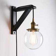 Permo Vintage Industrial 1 Light Plug In Wall Mount Wood Bracket Wall Sconce Lighting Fixture Wit Sconce Light Fixtures Wall Sconce Lighting Wall Mounted Light