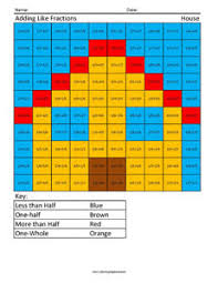 These worksheets ask students to color in parts of shapes to match a given basic fraction. Math Fractions Coloring Squared