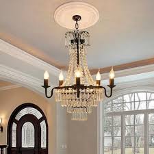 Saint mossi black farmhouse chandelier with 6 lights,lantern metal pendant lighting for dining room,living room,kitchen,foyer,w23x h26 with adjustable chain. Traditional Empire Chandelier Light Metal And Crystal 10 Lights Black Pendant Light For Foyer Beautifulhalo Com