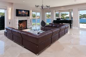 Contemporary Living Room With Matthews Fans Ar Ruthiane Rotational Ceiling Fan Metal Fireplace Limestone Tile Floors Ventilador Design Ventilador Teto