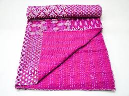 100% cotton blanket set up a stunningly comfortable room with this cotton blanket. Indian Handmade Quilt Pink Kantha Bedspread Throw Cotton Blanket Ethnic Queen Vedant Designs