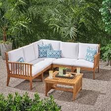 Acacia (frame) seating piece 1: Carolina Outdoor 5 Seater Acacia Wood Sofa Sectional Set By Christopher Knight Home On Sale Overstock 27978382
