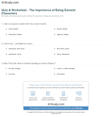 Quiz Worksheet The Importance Of Being Earnest