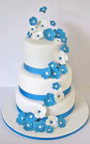 Blue And White Three Tier Wedding Cake Could Easily Be Smaller Cake Decorating With Fondant Flower Cake Wedding Cake Flowers Blue