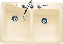 I purchased an american standard americast sink 95 days ago and last week the enamel started flaking off near the drain. American Standard 7145 805 021 Silhouette 33 By 22 Inch Double Bowl Self Rimming Undercounter Kitchen Sink With 5 Faucet Holes Bone Amazon Com