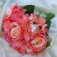Due to such variety of colors, these flowers can be used in many ways to create elegant wedding bouquets. Coral Real Touch Artificial Rose Hydrangea Flower Wedding Bridal Bouquet Buy 1 Get 3 Free Silk Flowers Factory