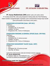 Gudang garam tbk yang adalah produsen rokok terpenting di indonesia yang berdiri mulai sejak 1958, kami menghasilkan beragam type product rokok berkwalitas yang telah menyebar luas di indonesia ataupun didunia. 120 Best Review Pt Surya Madistrindo Info Lowongan Kerja Terbaru Bandung Maret 2014 Last Update 2021