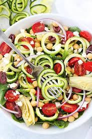 Put the zucchini noodles in a strainer over a bowl and toss with a pinch of salt. Mediterranean Zucchini Pasta Salad