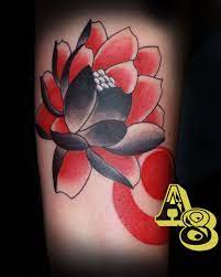 Lotus Flower Tattoo Japanese Tattoo Black And Red By Chad From Aces N Eights Tattoo Aces And Eights Tattoo In Lakewood Wa Red Tattoo Tattoos Black Tattoos