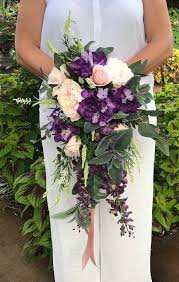 Purple Blush Cascading Silk Bridal Bouquet Purple Cascading Bouquet Purple Blush Blush Ribbon Bridal Bouquet Fall Purple Bridal Bouquet Purple Wedding Flowers