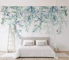 Watercolor Hanging Leaves Wallpaper Wall Mural Hanging Leaves Etsy Wall Wallpaper Wall Murals Leaf Wallpaper