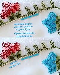 Resimdeki Iki Renkli Fiyonk Igne Oyasi Modeli Aysenin Igne Oyalari Kanalin Hasiyne Ayhan Embroidery Tutorials Baby Knitting Patterns Crochet Flowers