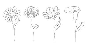 Set Of Flowers On White Background One Line Drawing Style In 2020 Line Art Drawings Flower Line Drawings Line Art Design