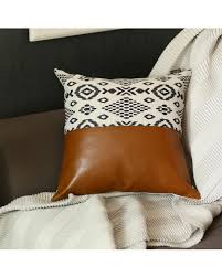 Cygnus set of 2 farmhouse decor stripe patchwork linen throw pillow covers,modern tan faux leather accent pillow covers 18x18 inch,gray. Apolena Brown Vegan Faux Leather Decorative Pillow Cover 18x18 Polyester Leather Leather Throw Pillows Throw Pillows Geometric Pillow Covers