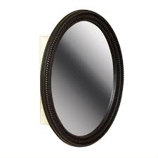 Kitchensource.com features a vast collection of recessed medicine cabinets in a wide range of styles from robern, wave, broan, afina, alno, space, capri, canby, recessed cabinetry and wood crafts. Zenna Home 25 In W X 32 In H Zenith Oval Mirror Surface Mount Medicine Cabinet In Oil Rubbed Bronze Bmv2532bb The Home Depot