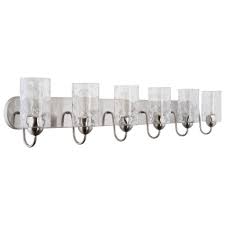 Lighting is an often overlooked but key component of a home's style. Kira Home Armada Ii 48 6 Light Over Mirror Bathroom Light Hammered Glass Shades Curved Arms Brushed Nickel Walmart Com Walmart Com