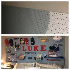 Transformed A Basic 8x4 Pegboard From Home Depot To A Sports Headboard Boys Room Decor Kids Headboard Boy Headboard