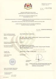 Pelesenan pemakai dan pembantu pemakai racun makhluk perosak dalam tempoh 10 hari. Pest Control Johor Bahru Jb Termite Control Malaysia Southern Best Pest Control Sdn Bhd