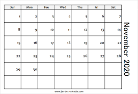 Blank Printable November Calendar 2020 Template Free August Calendar October Calendar December Calendar
