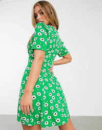 Statement pieces include lace, bardot and midi styles to create flawless after dark look, while floral and printed make for. Asos Design Mini Tea Dress With Collar Detail In Bright Green Floral Asos