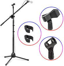 Kasonic Microphone Stand Heavy Duty Adjustable Collapsible Tripod Boom Mic Stands With 2 Mic Clip Holders For Perfo Microphone Stand Microphone Portable Music