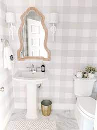Modern Farmhouse Powder Bathroom Reveal Whitewash Wood Check Wallpaper Home Decor Styles