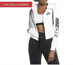 Black And White Nike Sweatshirt Nike Air Women S Full Zip Fleece Cropped Hoodie S White Black Gym Sweatshirt New Fashion Clothing Shoes Accessori Sportswear Outfits Zip Hoodie Nike Hoodie