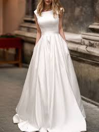 La collezione meravigliosa di abiti da sposa vintage sia qui, naviga qui, trovi un abito da sposa ti offriamo una selezione mozzafiata di abiti da sposa vintage da scegliere. Abito Da Sposa Vintage 2021 Abito Da Sposa In Raso A Terra Con Scollo A Barchetta E Maniche Lunghe Milanoo Com