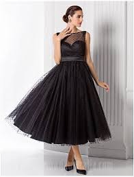 Australia Formal Dress Evening Gowns Black Plus Sizes Dresses Petite A Line Princess Bateau Tea Length Tulle Tea Length Dresses Black Evening Dresses Formal Evening Dresses
