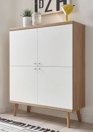 Stylische wohnzimmer kommode cliva in weiß mit wildeiche massivholz. Highboard Merle 107cm Eiche Riviera Weiss Matt Wohnzimmer Kommode 92011923 Ebay