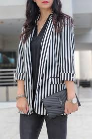 Black And White Striped Jumpsuit With Jacket Black And White Stripe Blazer Ysl Matelasse Clutch Stripes Fashion Striped Blazer Outfit Leotard Fashion