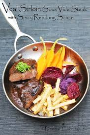 Aim to caramelise the steak without burning it. Recipe Veal Sirloin Steak Sous Vide With Spicy Beef Rendang Sauce Mashed Sweet Potato Taro French Fries Yam Ch Mashed Sweet Potatoes Sirloin Steaks Sirloin