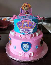 paw patrol cake for a girl pink and blue featuring skye and everest gateau pat patrouille anniversaire paw patrol soiree patrouille pattes