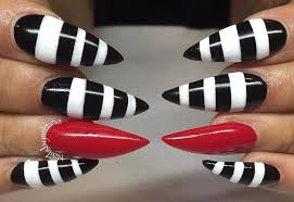 Black And White Striped Nails Halloween Black White Stripe Nail Art Nails Design Stiletto Red Halloween Acrylic Nails Holloween Nails Halloween Nails