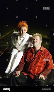 Gillian Keith (The Woodbird), Graham Sanders (Siegfried) in SIEGFRIED by  Wagner at the Edinburgh International Festival 25082002 a Scottish Opera  production conductor: Richard Armstrong set design: Hildegard Bechtler  costumes: Ana Jebens lighting: