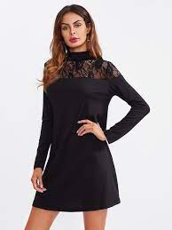 Sheer Lace Yoke Tee Dress Shein Sheer Lace Dress Dresses Tee Dress