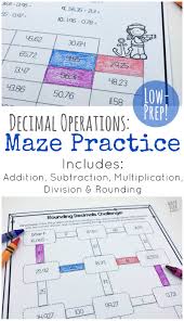 The comparing decimals worksheets have students compare pairs of numbers and the ordering decimals worksheets have students compare a list of numbers by sorting them. Low Prep Decimal Operations Mazes For Grades 4 6