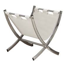 Magazine newspaper holder delivery faux leather tote basket with buckle leather storage basket flowers fruits magazine holder rack. Monarch Faux Leather Magazine Rack In White And Chrome I 2036