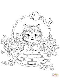 Choose a color for fur, ornaments and furry pet toys and create your dream pet … Coloring Cute Kitten In Basket Of Shamrock Coloring Page Coloring Library